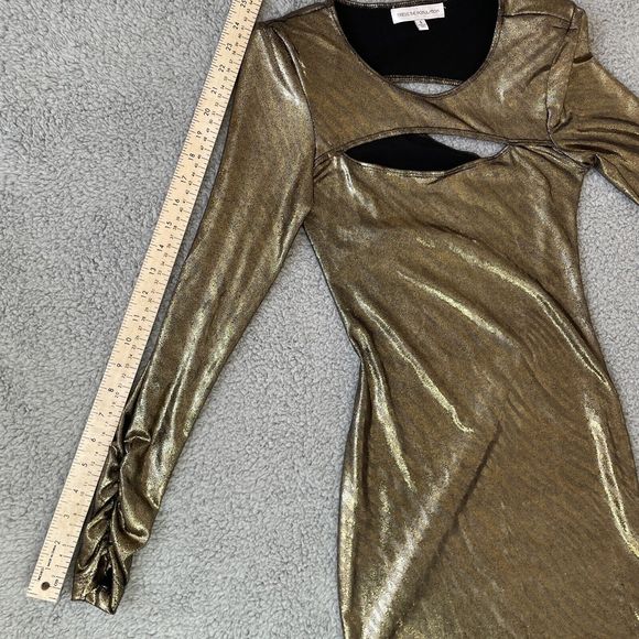 Dress The Population Mini Dress Women Small Gold Metallic Cyberpunk Futuristic - Picture 8 of 13